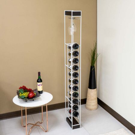 تُوضع الدائرة الأكبر في الأمام، وتُثبّت زجاجة النبيذ الأحمر في الخلف نظرًا لصغر حجمها. يتسع هذا المنتج لما يصل إلى إحدى عشرة زجاجة نبيذ أحمر على ارتفاع ١٦٠ سم.